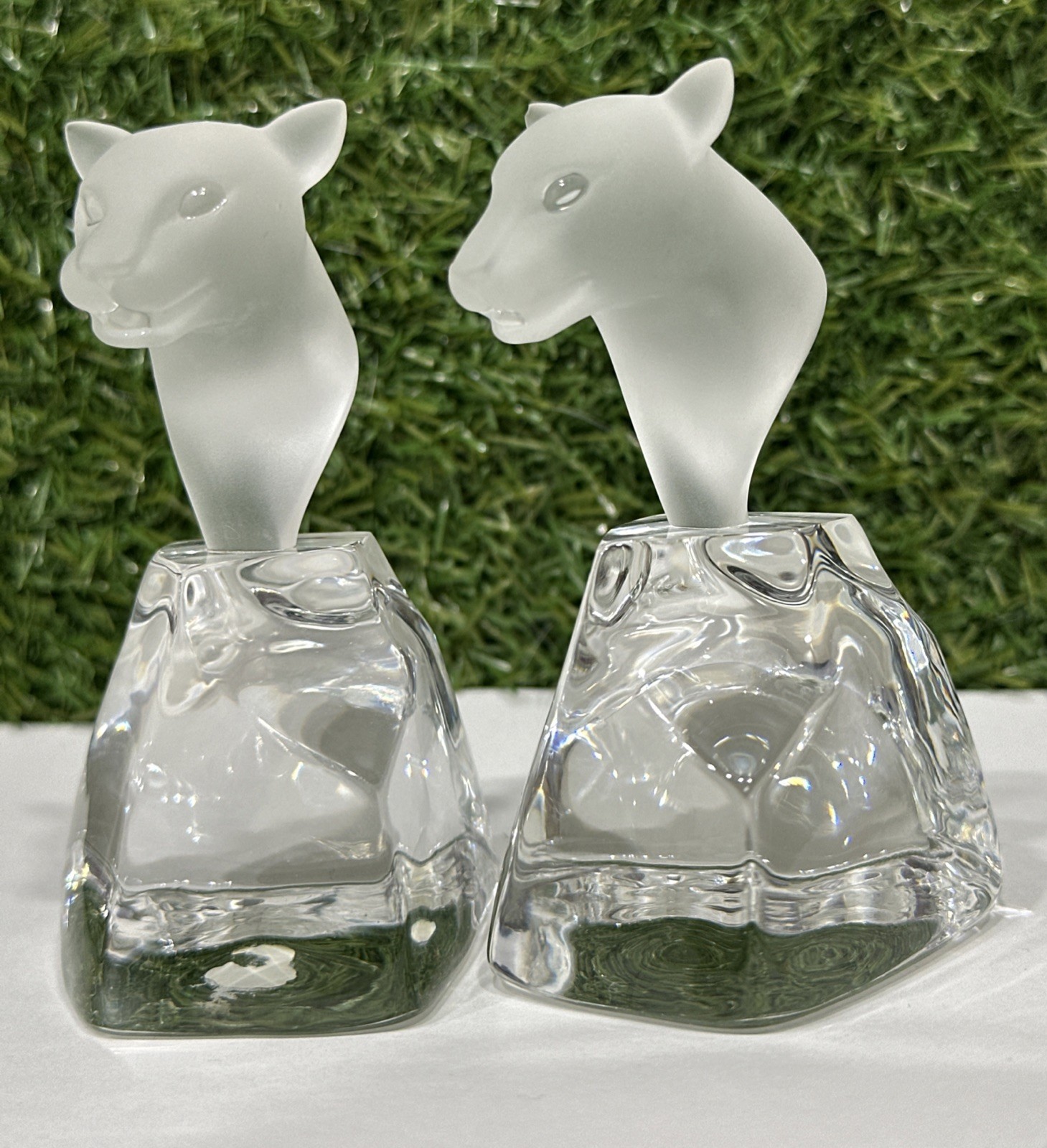 Swarovski Ebeling & Reuss Panther Cougar Head Frosted Clear Crystal Lot Of 2