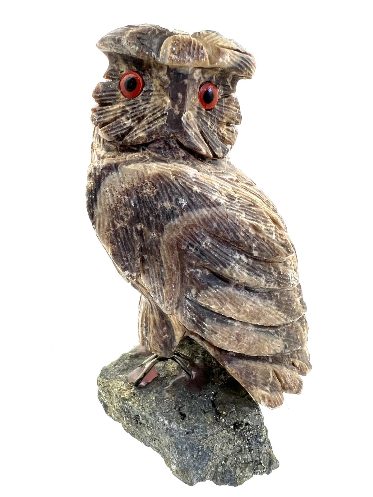 Hand Carved Multigemstone Sculpture Owl Made In Peru. 4.75 Inches Tall