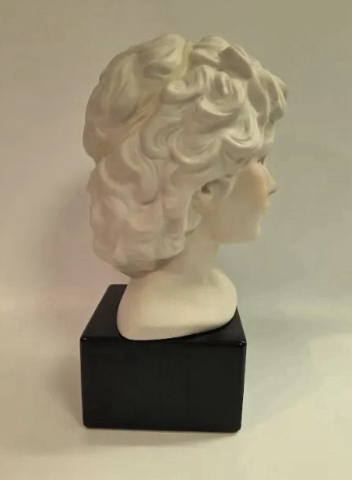 Eros & Psyche Child Bust Figurines Pair Hand Painted Ceramic on Wooden Bases