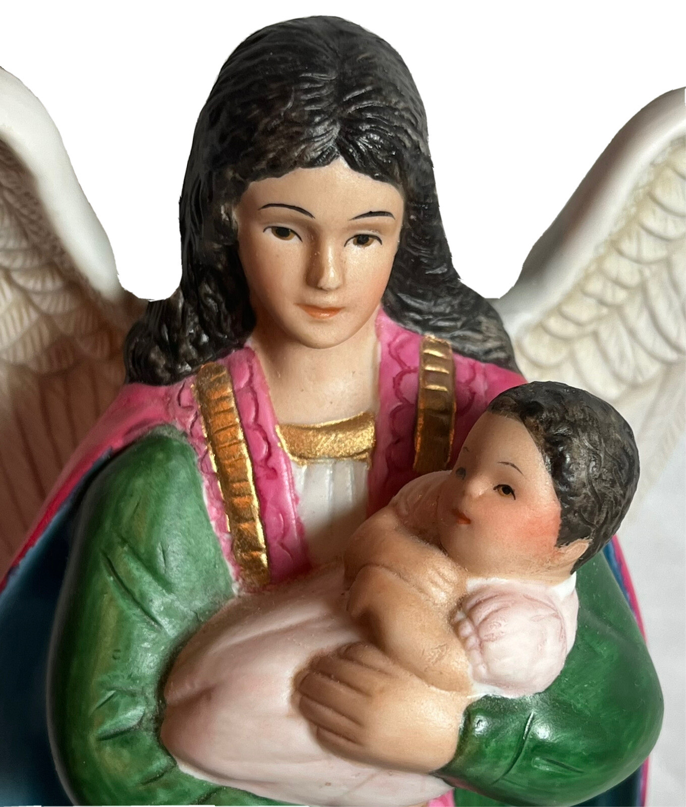 Vintage Figurine Of Angle And Baby Christ Colorful 8″ Statue RARE Gift