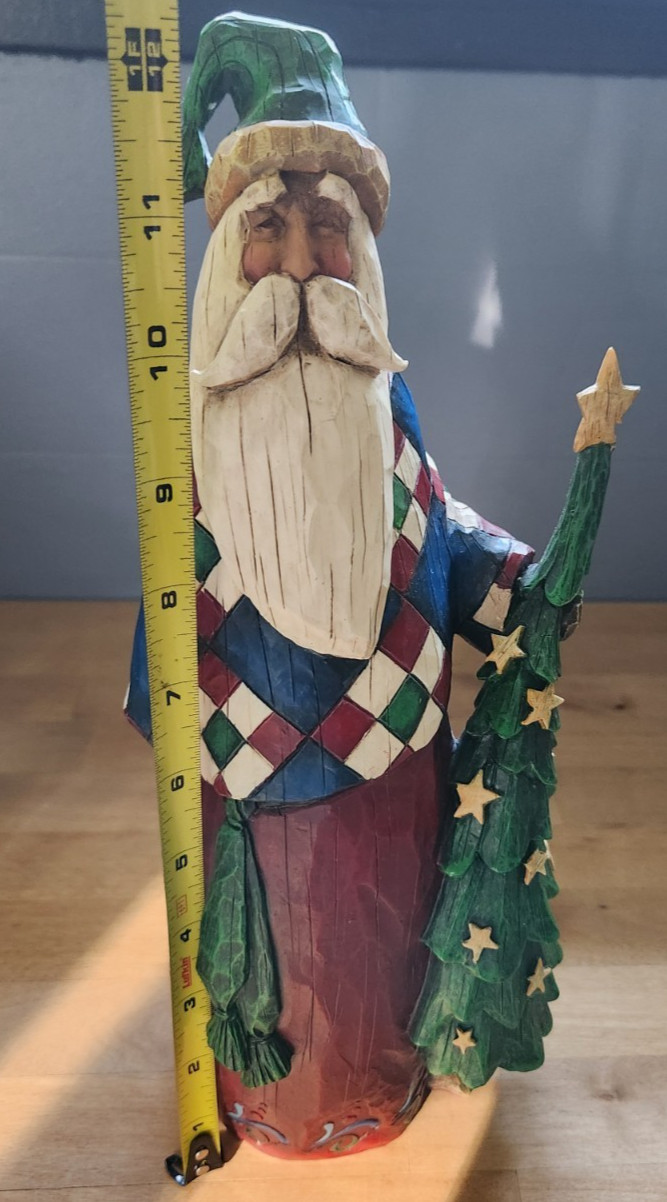 2002 Jim Shore Enesco Heartwood Creek Tall Santa w/ Tree Plaid 105530 Rustic
