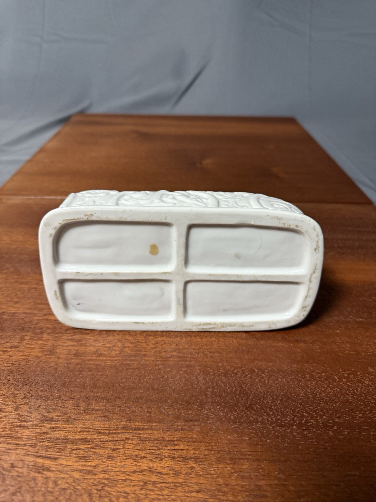 White Porcelain Reclining Child Figurine Trinket Box Asian Style Ceramic
