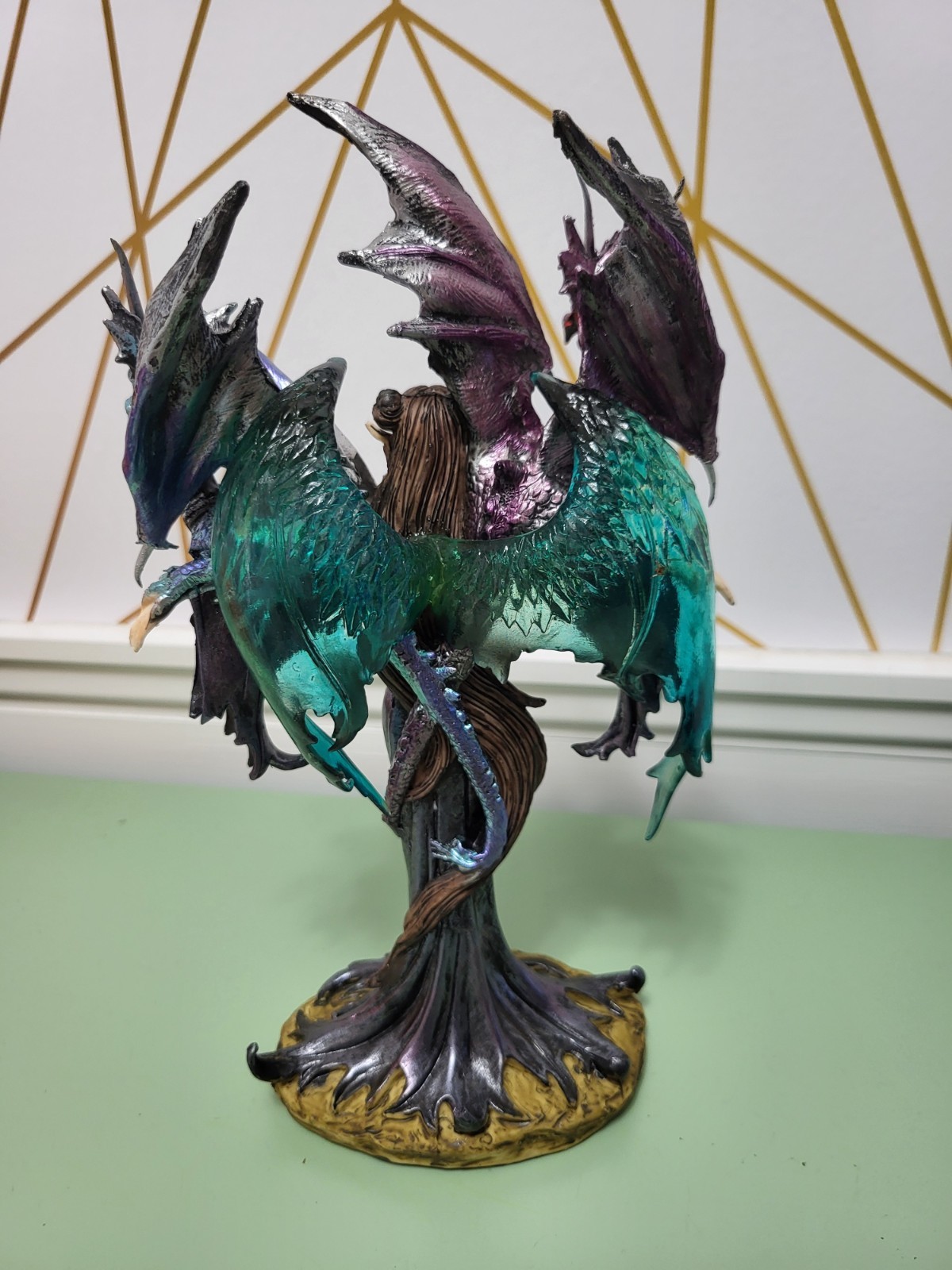 Fantasy Dragon Woman Figurine Resin Painted Multicolor 3D Effect