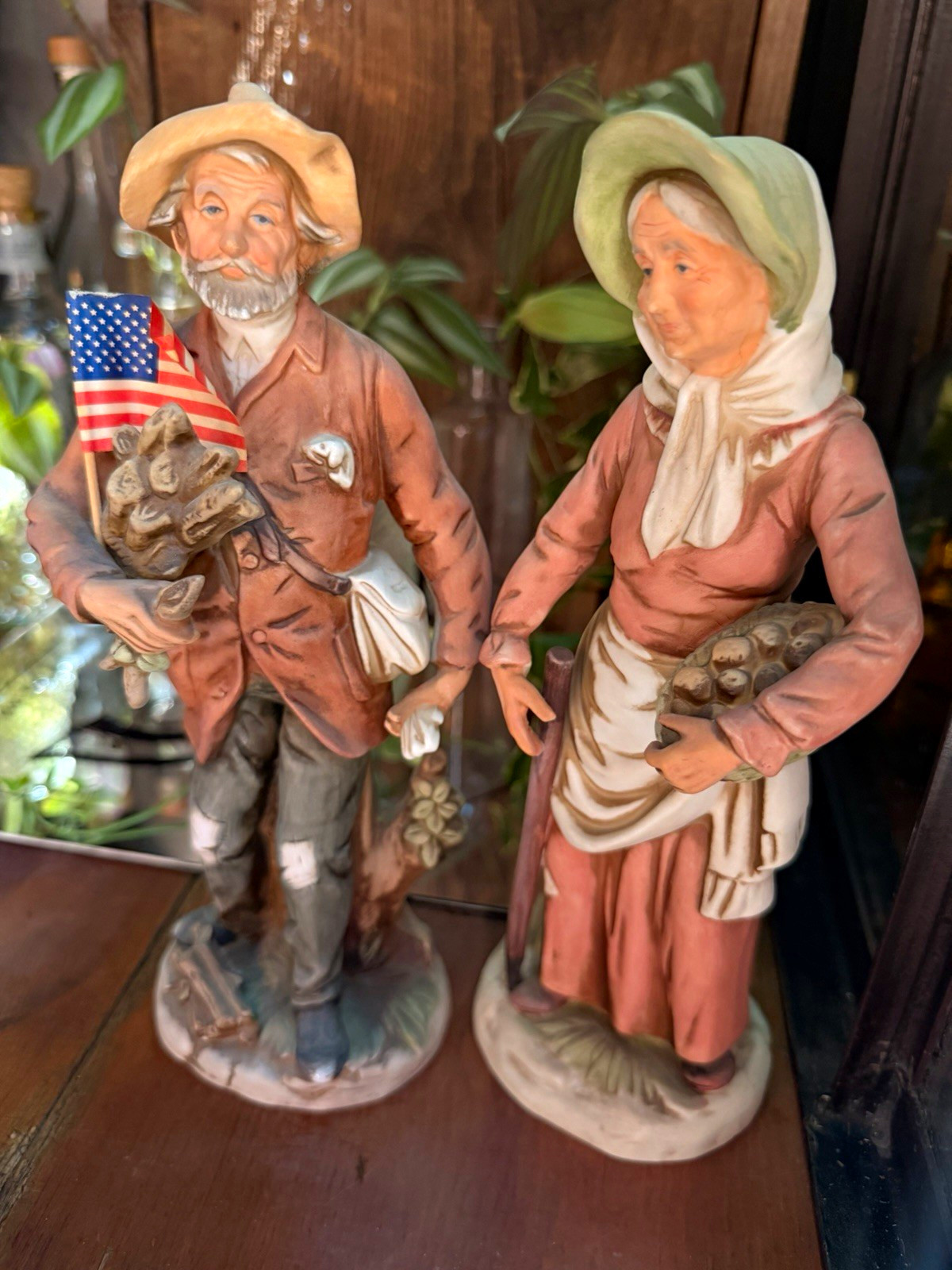 Pair of Vintage HOMCO bisque figurines ~ Farm Couple #8884 1980’s