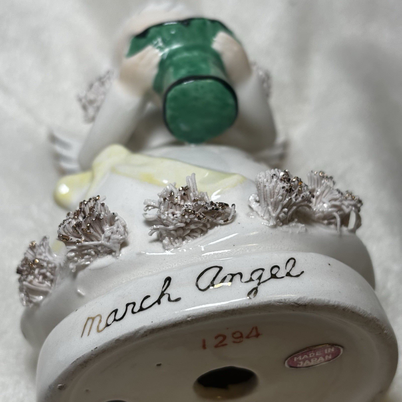 Vintage Napco Girl Angel March Birthday 1294 Japan Figurine Spaghetti Glass