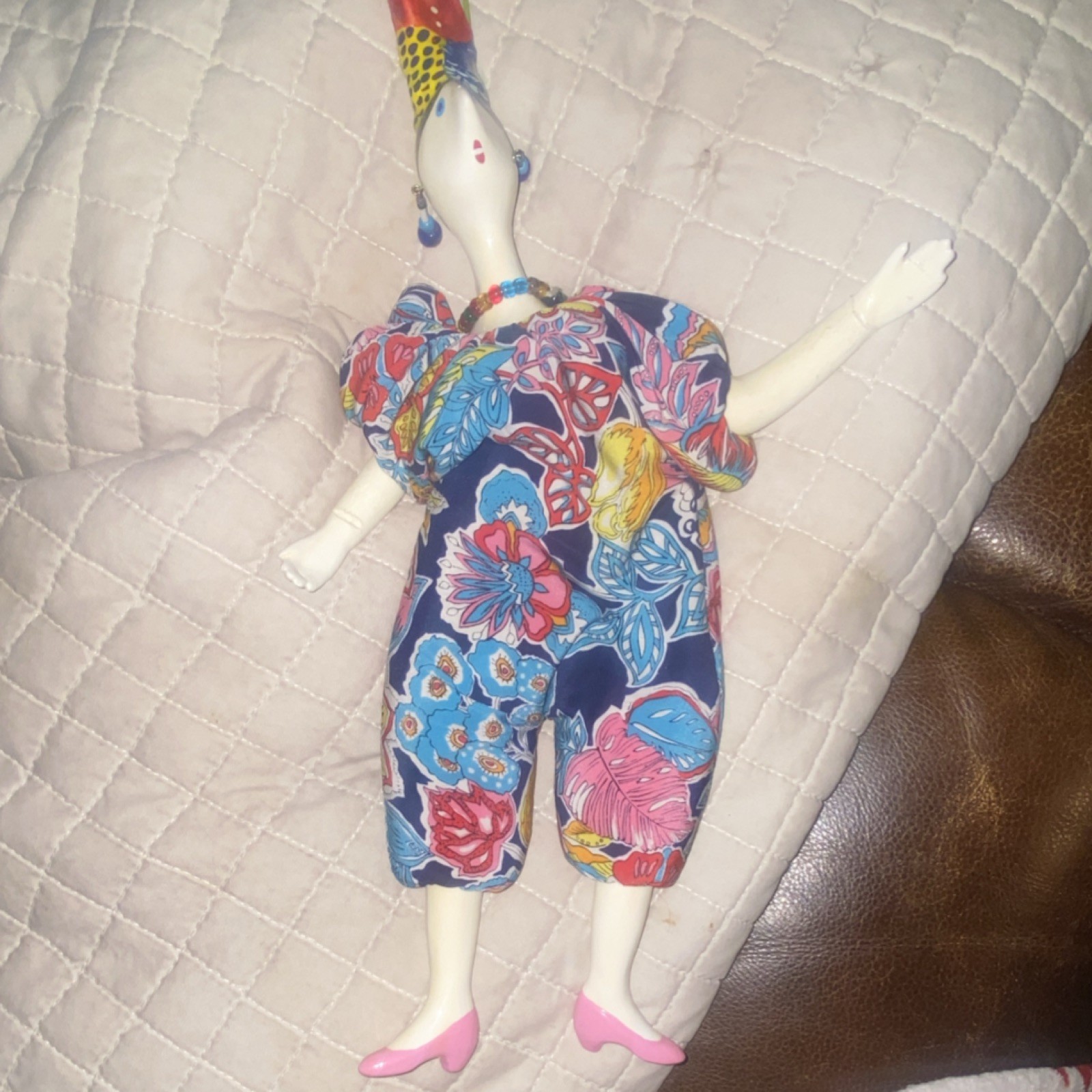 Kerria Multicolor Art Figurine Woman Hand Painted Floral Fabric Outfit