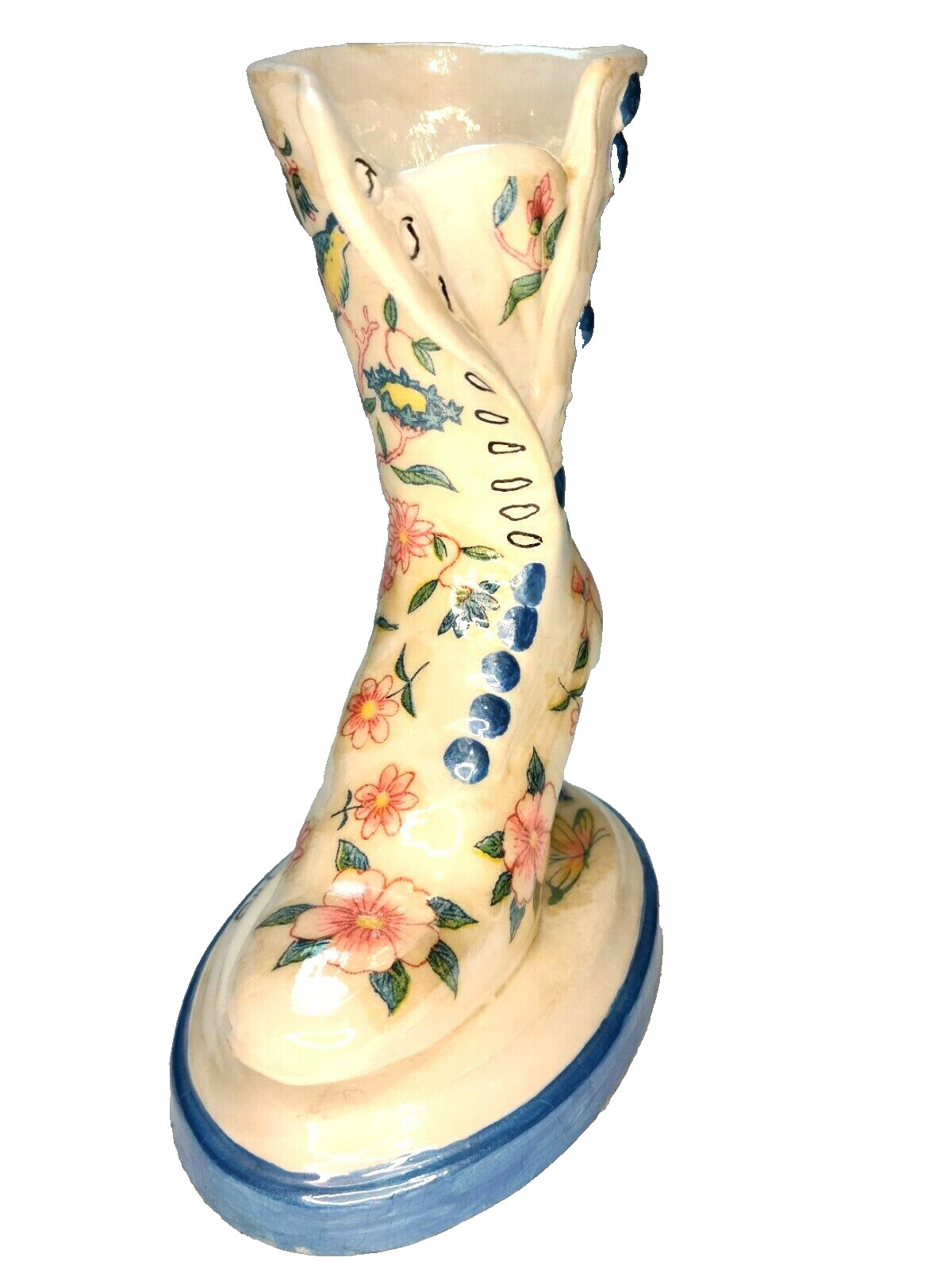Vintage Porcelain Lady’s Boot Shoe W/Flowers 7″ High x 5 1/2″ Wide signed