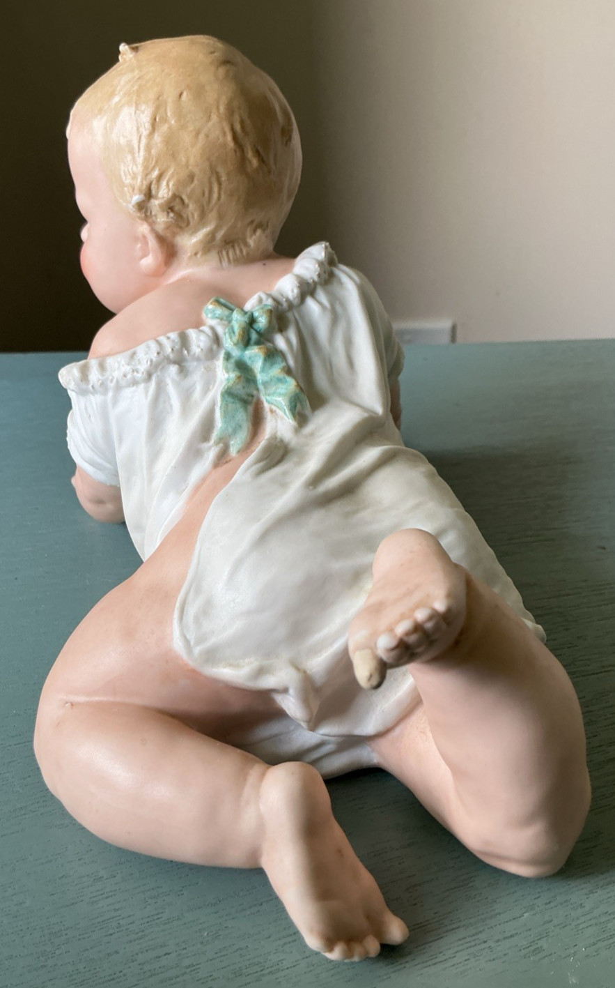 Antique Gebruder Heubach Bisque Piano Baby Figurine 8.5″ L Crawling Germany DEP