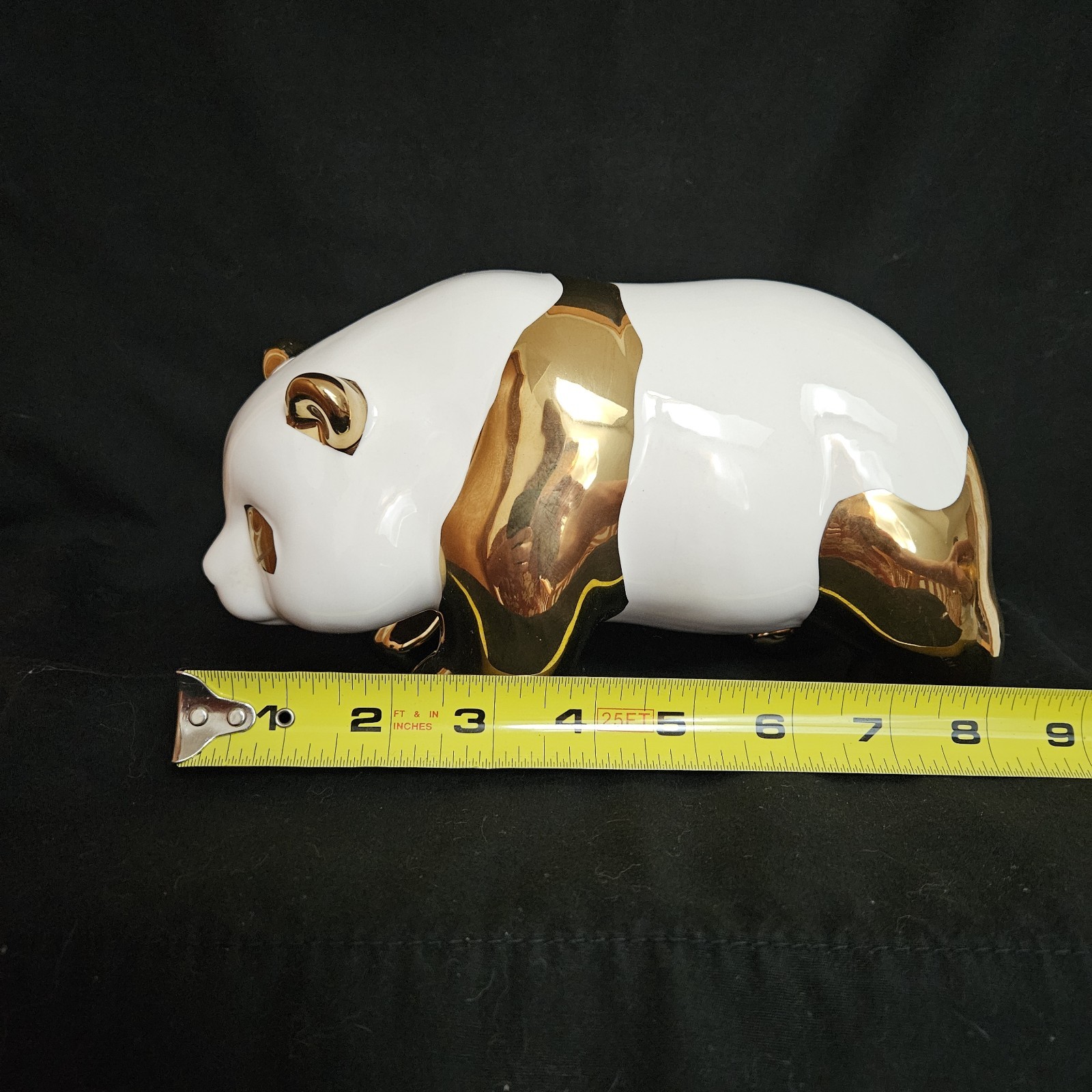 Porcelain Panda Figurine ~ Gold And White ~ 5″ x 8.5″