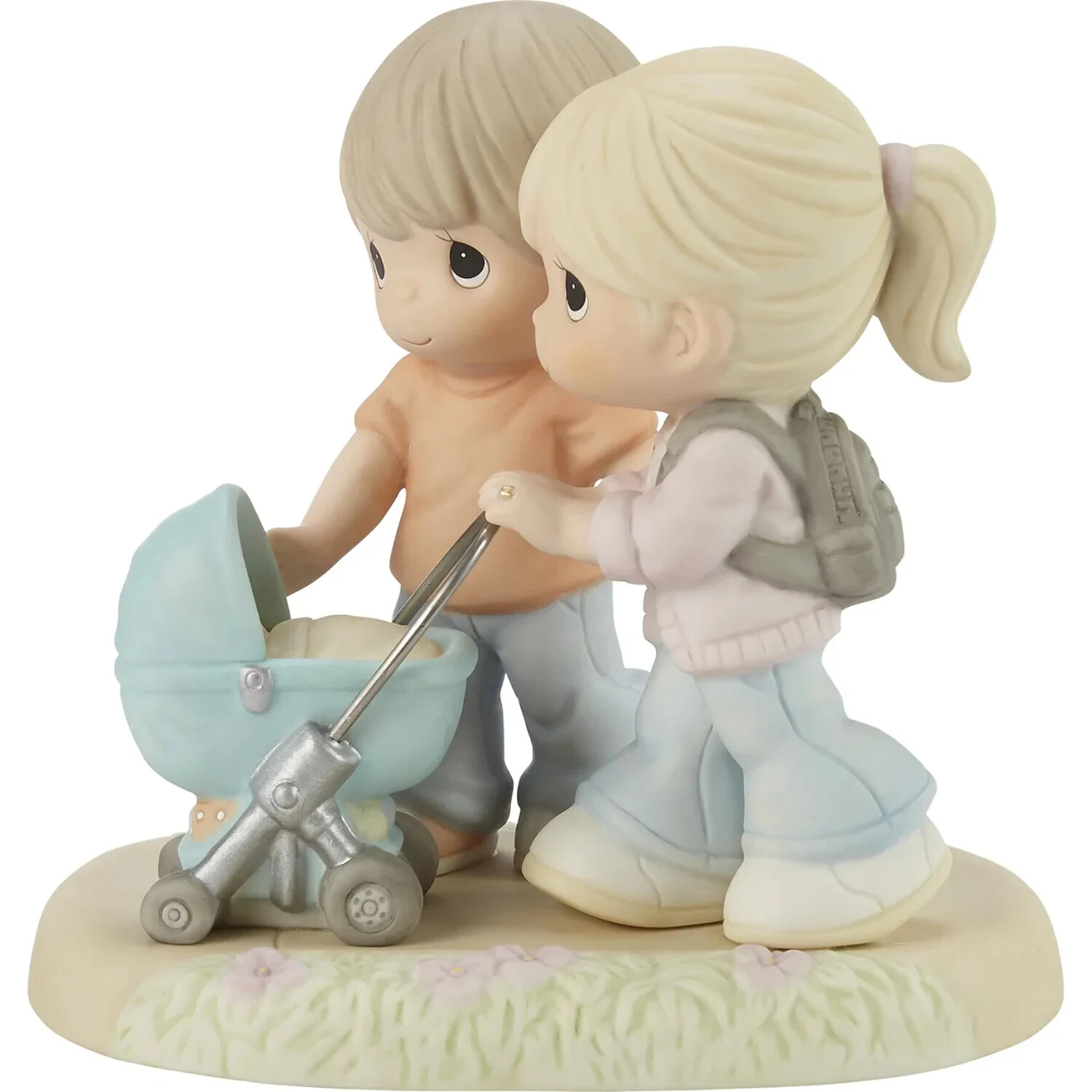 Precious Moments Mom and Dad with Baby in Stroller Figurine-New in Box