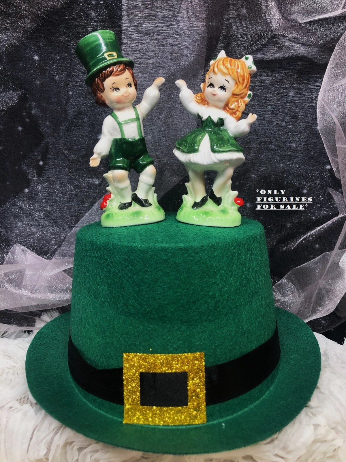 VTG LEFTON St Patrick’s Day Irish Girl Boy Figurine Leprechaun Dancing Kissing 2