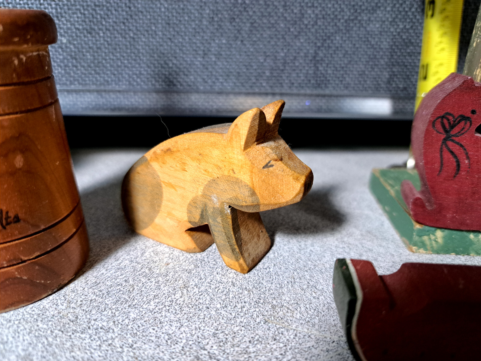 Vintage Wood Craft Lot Cow, Pig, Milk Jug, Butter Churn, Cat & More #3752L91