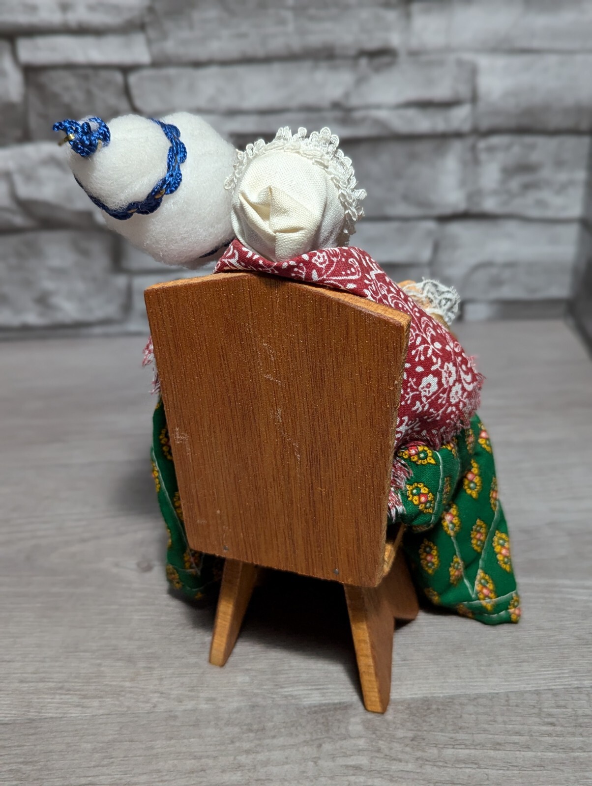 Vintage 8″ French Old Lady Art Doll Terra Cotta Clay Fabric Seated Figurine