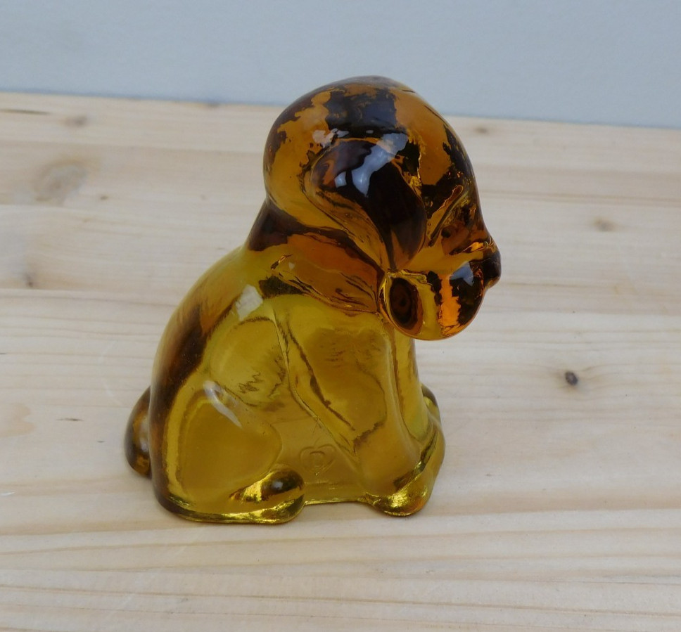 Vintage Degenhart Art Glass Pooch the Dog Figurine #34 “Amber #2” Dark Amber