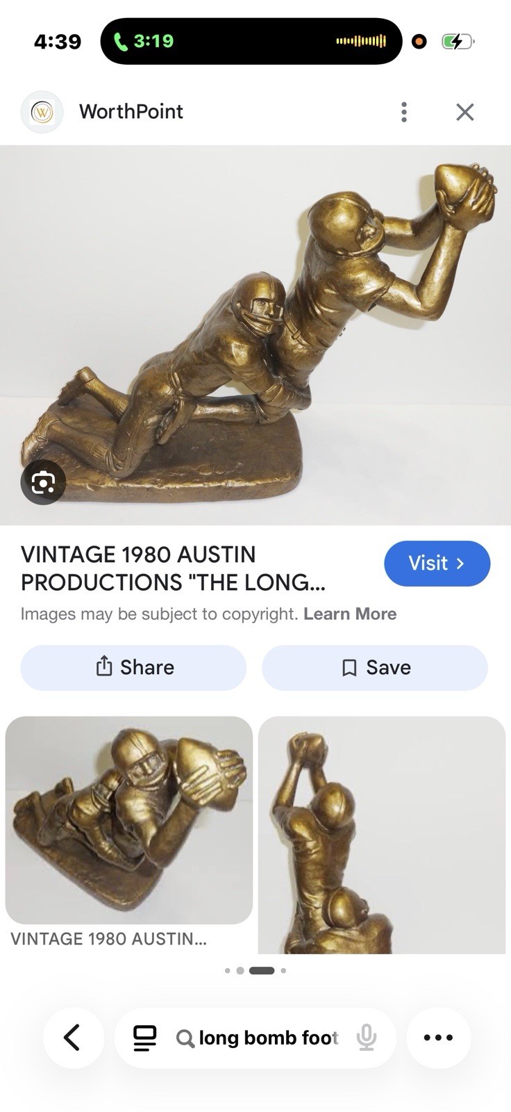 Austin Productions 1980 Football Figurine Metallic Gold Resin Sports Decor