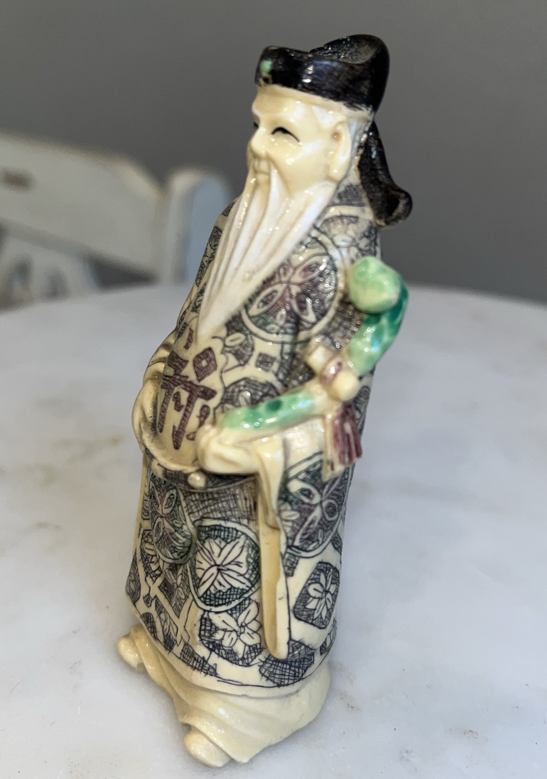 Vtg 3 Chinese CARVED 4” Resin Figurines Gods Of WEALTH, LONGEVITY & HAPPINESS