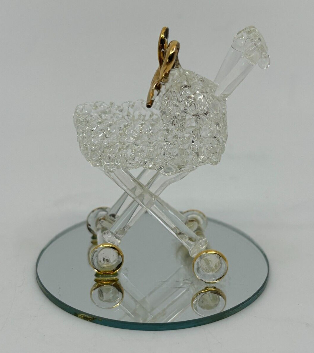 Set Of 4 Spun Glass Figurines Mirrored Base Kittens Shoe Baby Carriage Apple