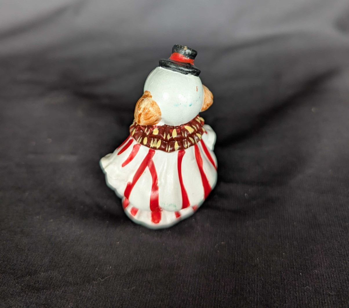 Vintage Ceramic Circus Clown Figurine 3″ Hand Painted Red Stripe Miniature