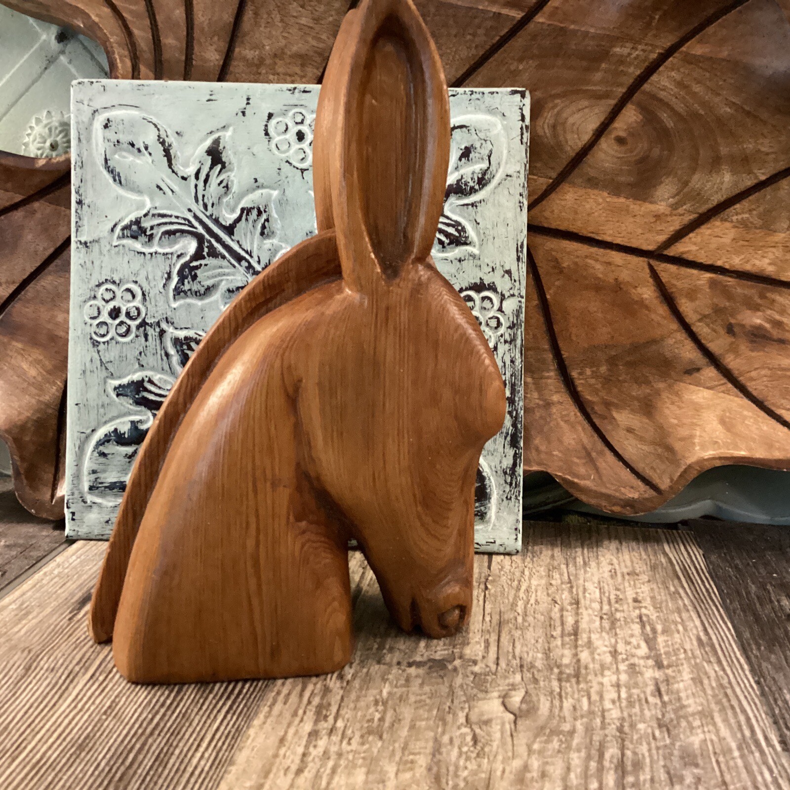 Mid Century Modern Deer/Mule Figurine Carved Wood Vintage