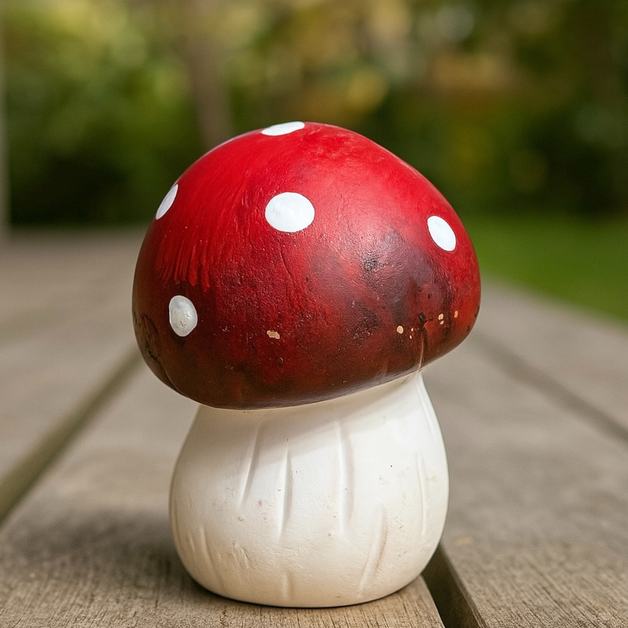 Handmade Ceramic Mushroom Red White Toadstool Figurine Poland Mushroom 3.5”