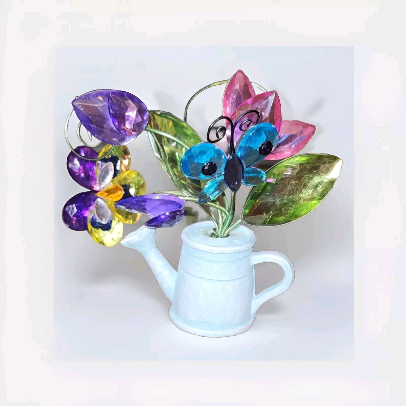 Home Decor Watering Can Acrylic Spring Flowers Bee & Butterfly Ladybug Cheery