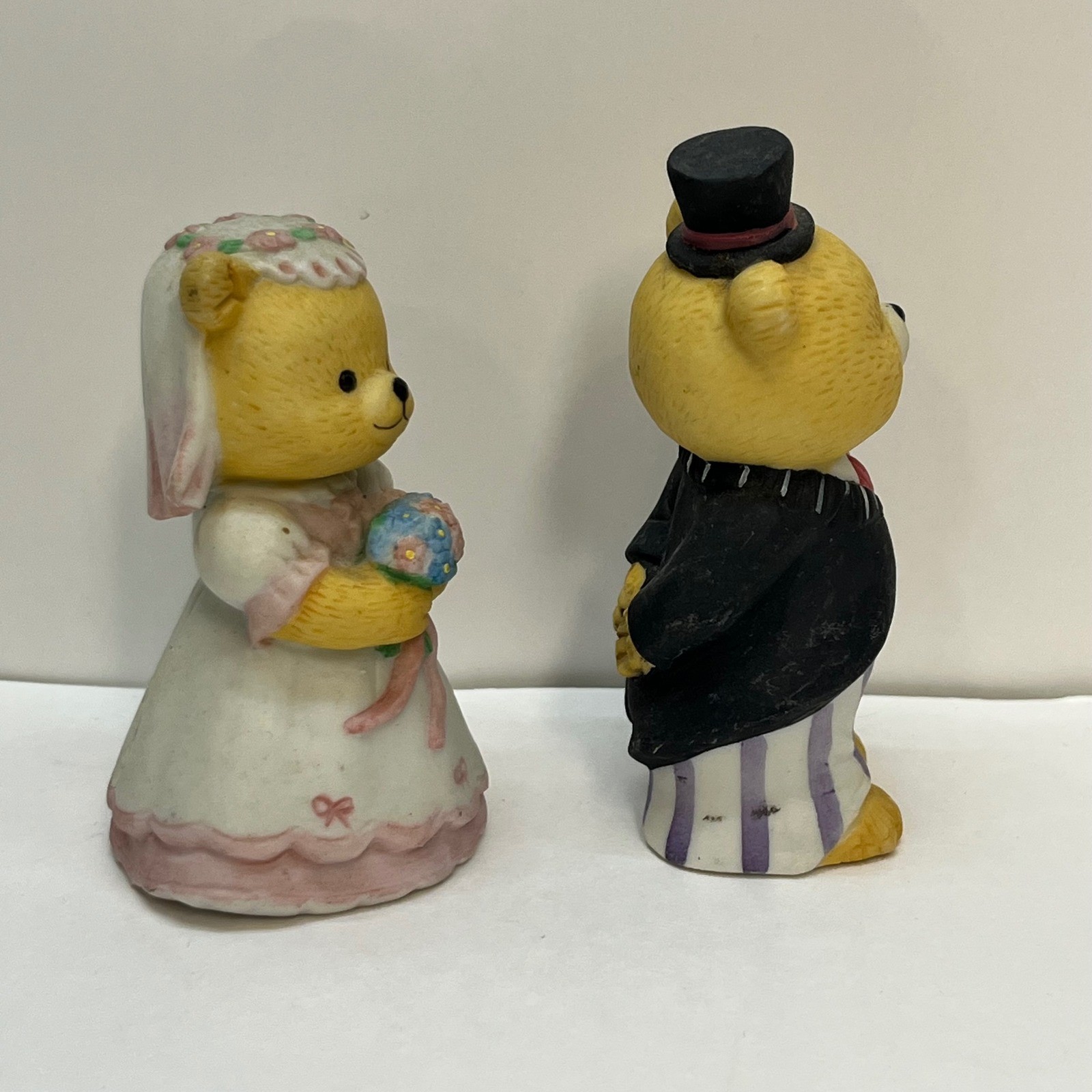 Vintage Porcelain Bisque Teddy Bear Wedding Bride and Groom Figurines Set of 2
