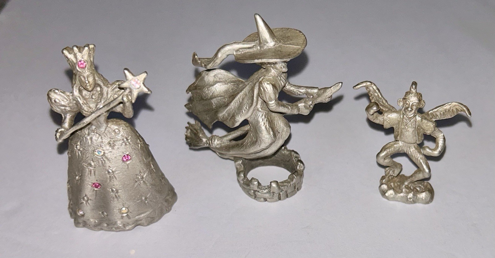 3 Comstock Pewter Wizard of Oz Figurines Glinda, Wicked Witch & Flying Monkey