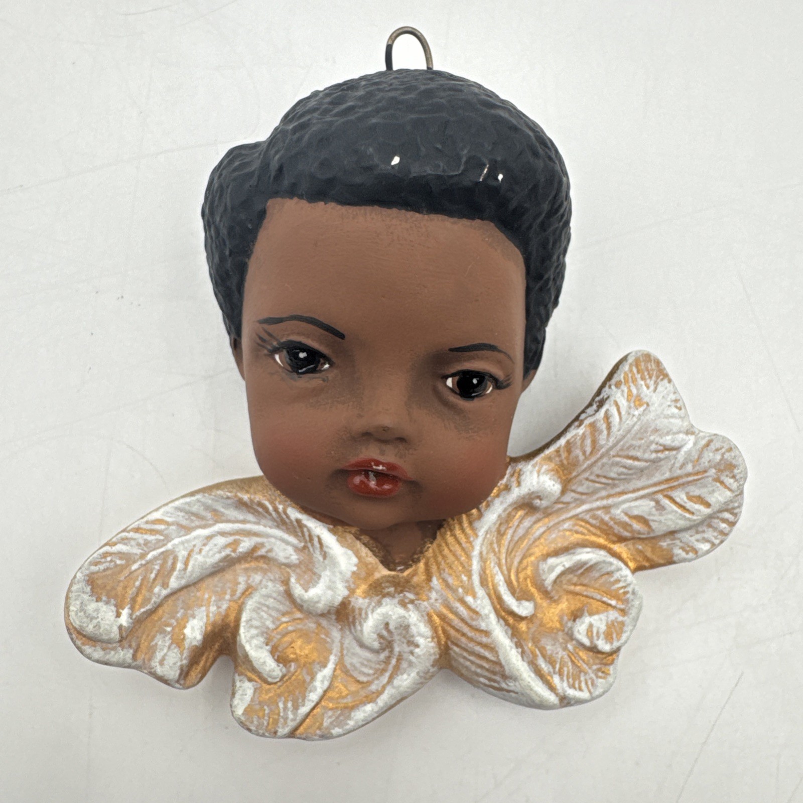 2 Black Scioto Cherub Angels Ornament Wall 1 Eyes Open, 1 Sleeping Eyes