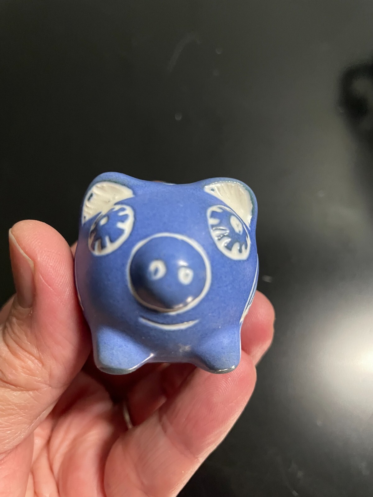 Pablo Zabal signed small matte blue and white ceramic pig figurine made in Chile