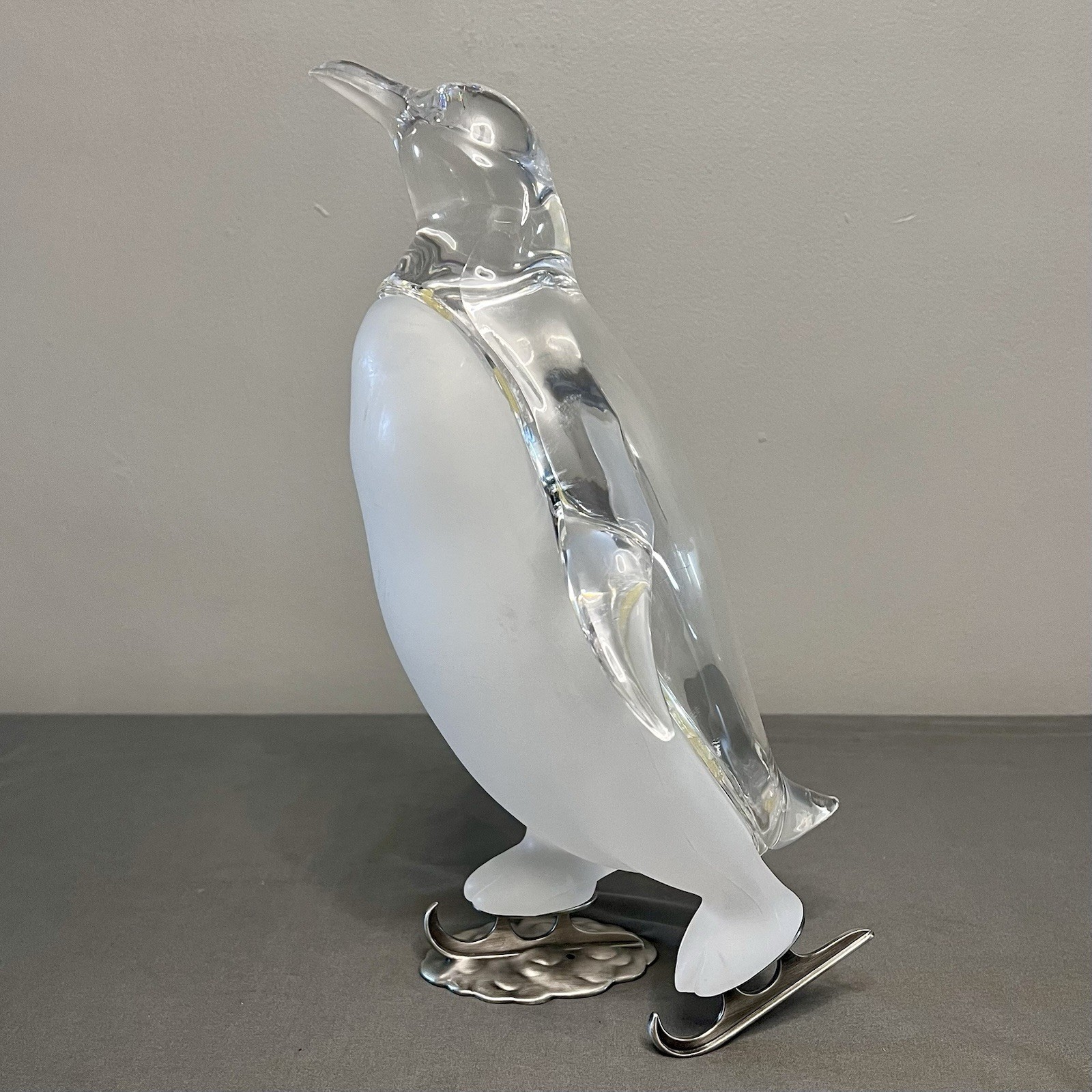 VTG Large Lucite Penguin On Skates Figurine W/ Frosted Belly 15” Winter Holidays