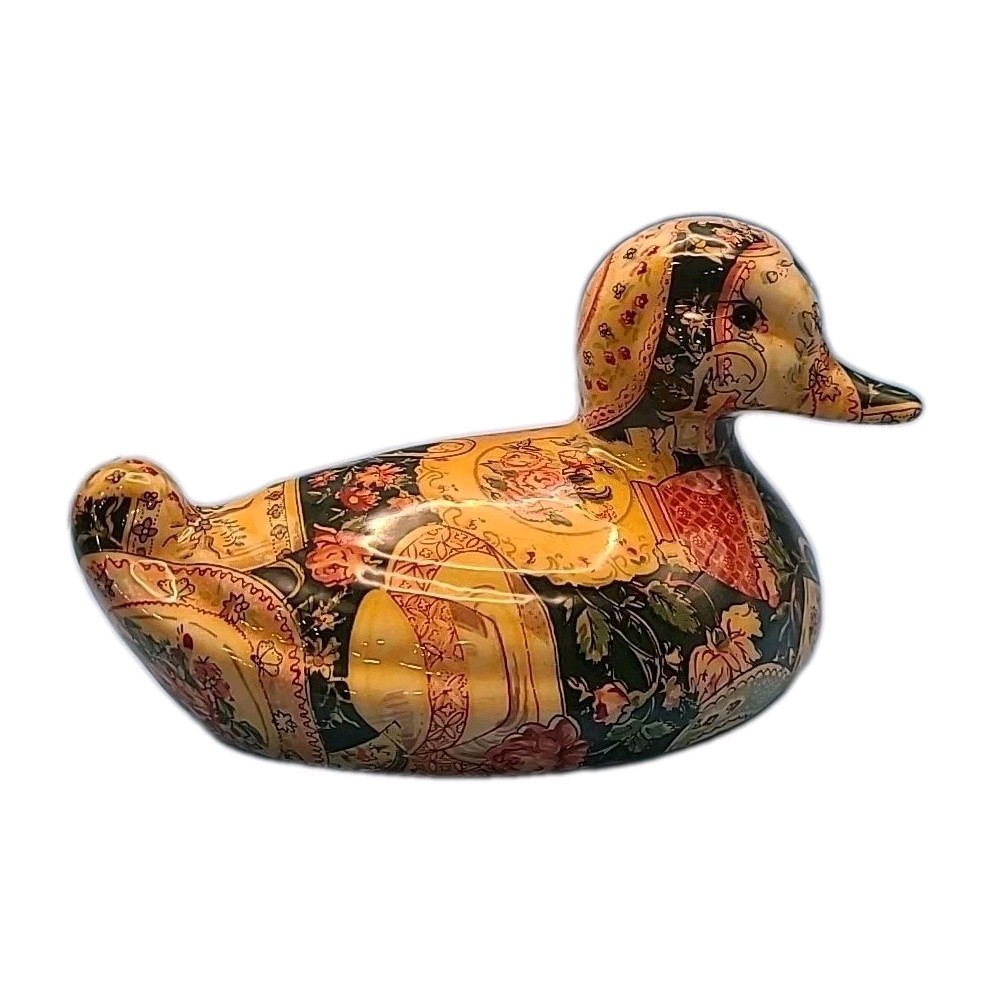 Vintage Paper Mache Decoupage Floral Patchwork Duck 9X5X6 F-1