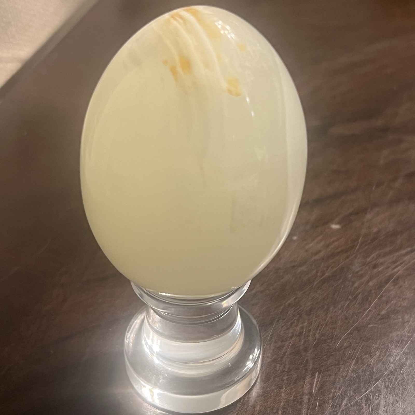 Vintage Polished Marble Egg Hand Carved With Clear Acrylic Stand 3″ Egg