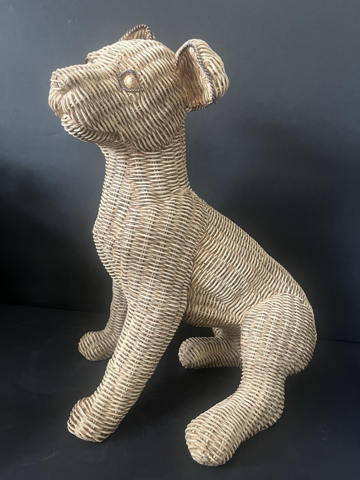New Cut Wicker Look Dog Figurine Made Of Quality Resin