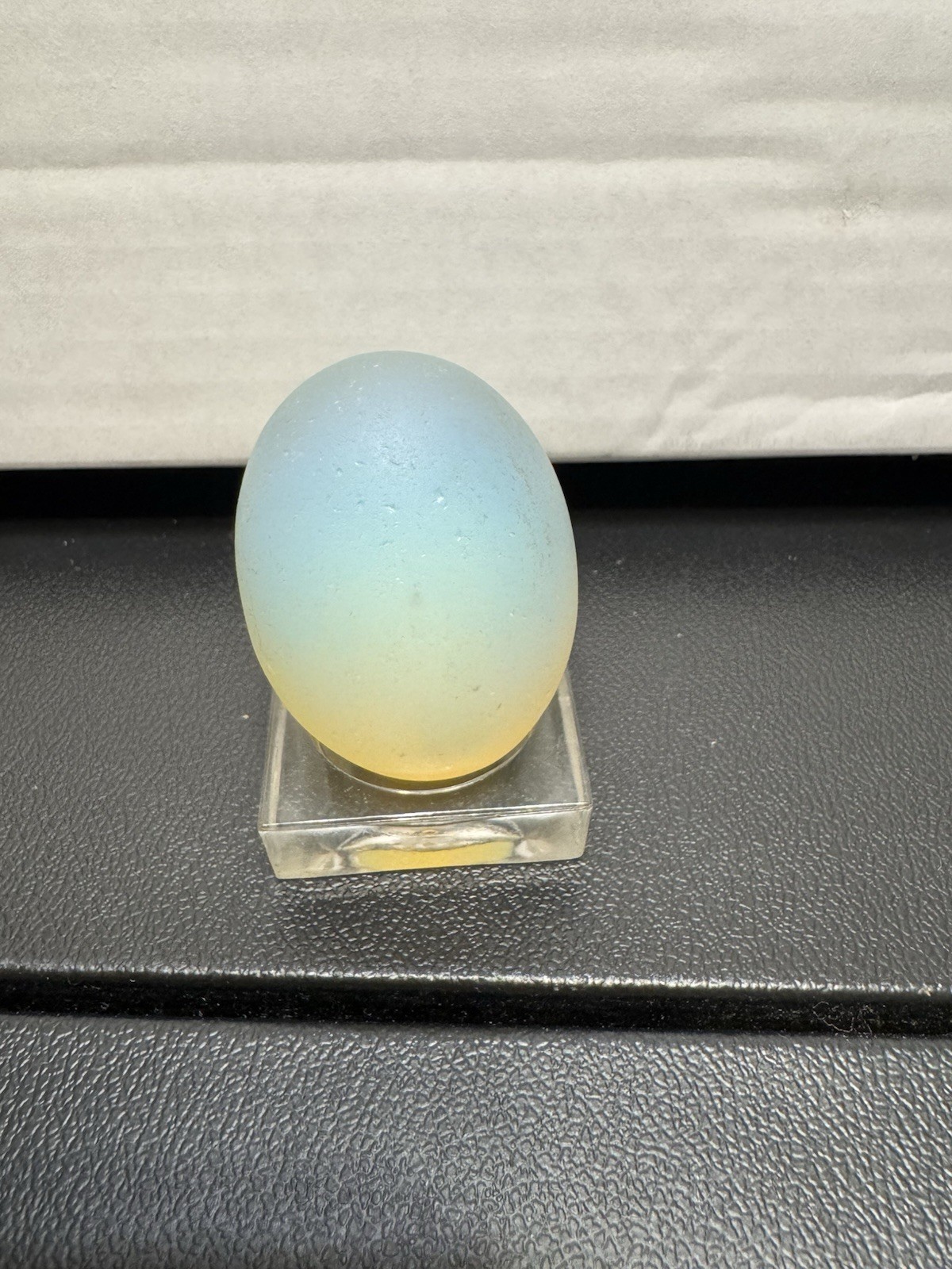 Opalite Egg, A Decorative Item Made From Man-made Opalescent Glass Blue & Yellow