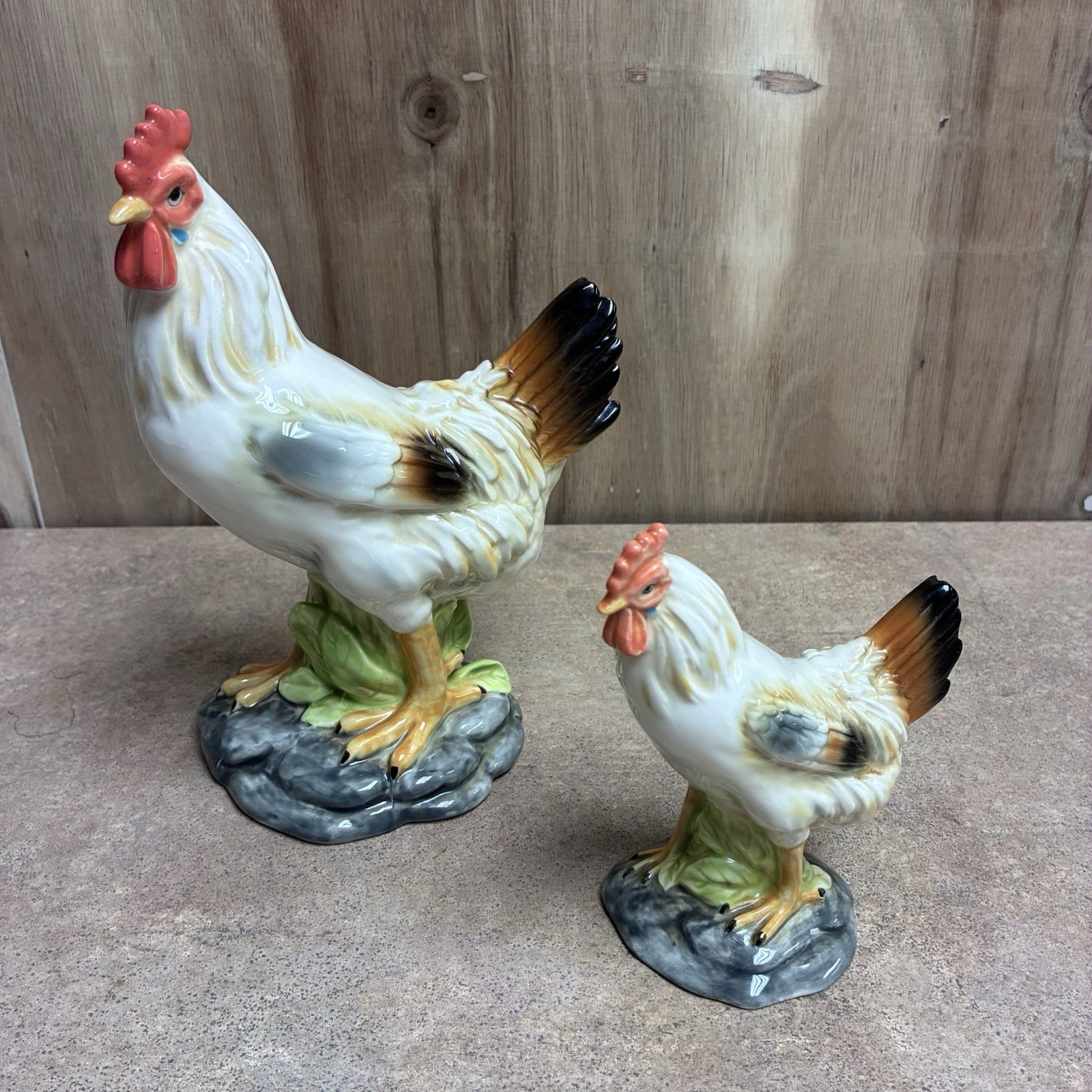 Lot of 2 Vtg Andrea By Dark Porcelain Roosters 8 3/4” & 5.5” Tall