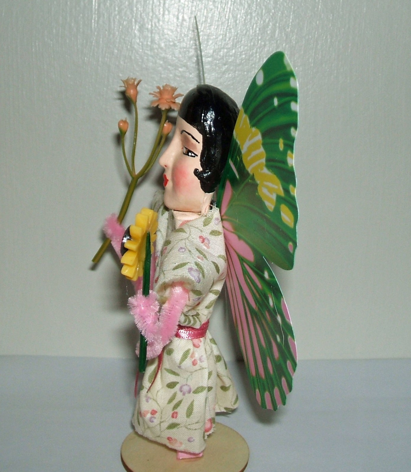BOUDOIR ART DOLL FLAPPER GIRL Butterfly Beauty Kitsch Decor Mixed Media