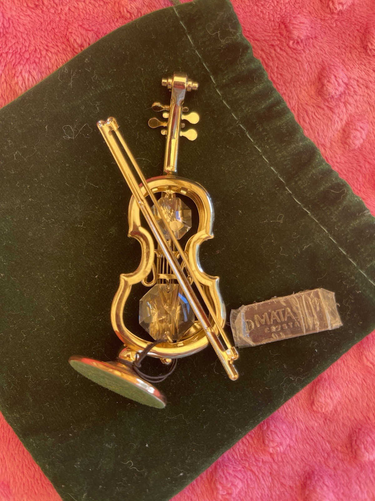 Matashi Crystals Gold Plated Violin Figurine with Clear Crystals, Boxed