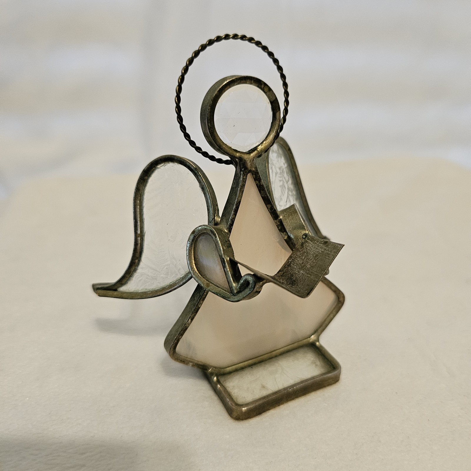 Stained Glass Angel Figurine Holding Choir Book 4×3.5″ Christmas Shelf Decor