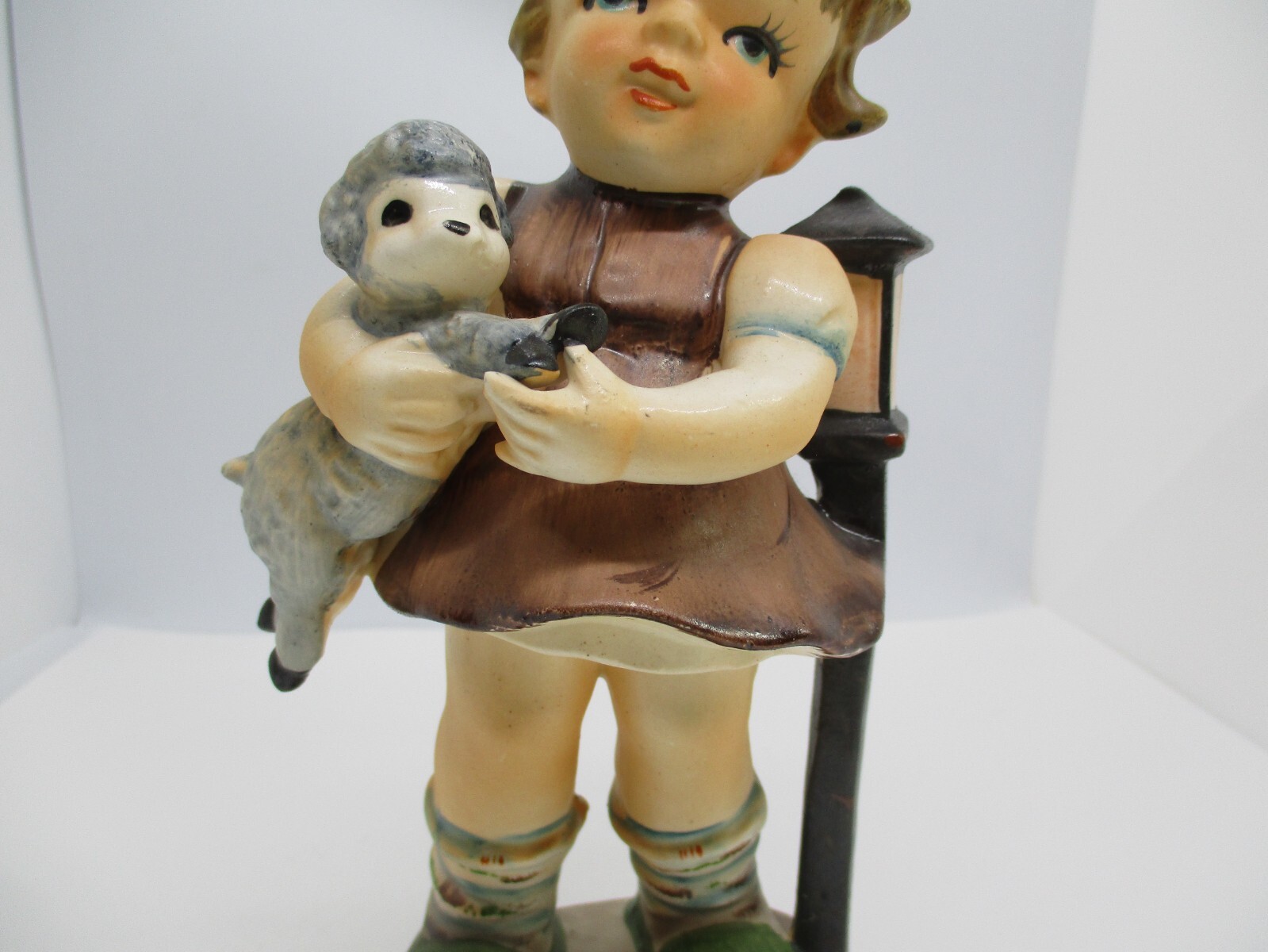 Lg 8″ Vintage Japan Brinnco Porcelain/Ceramic Hummel-Style Girl w/Lamb Figurine