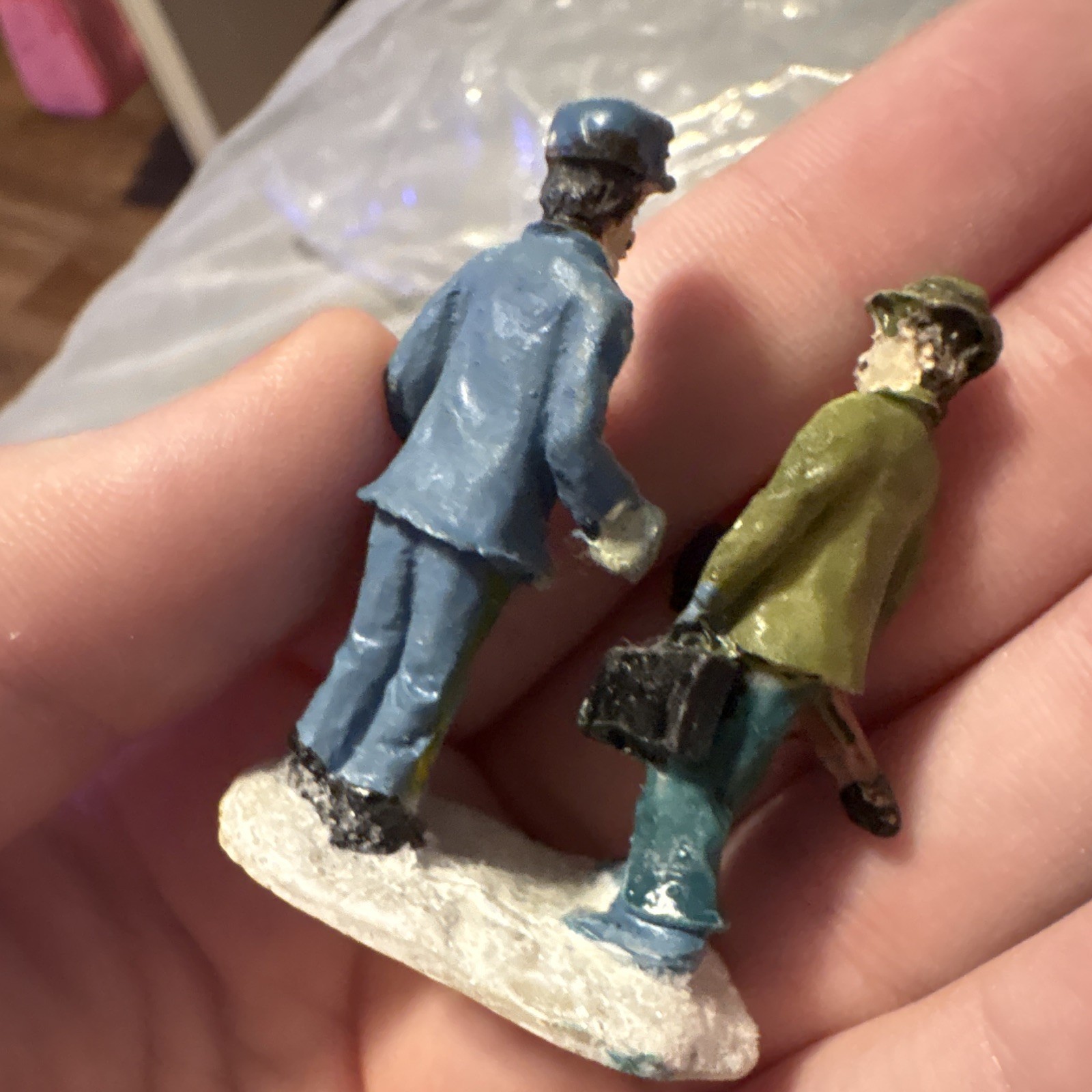 Hand Painted Resin Miniature Figurine Two Men on Base, Multicolor