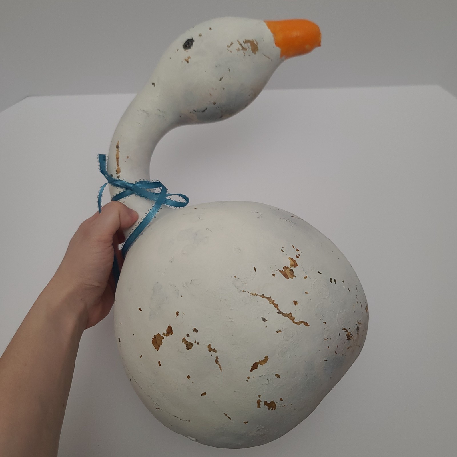 Vintage Hand-Painted Goose Gourd Figurine 13″