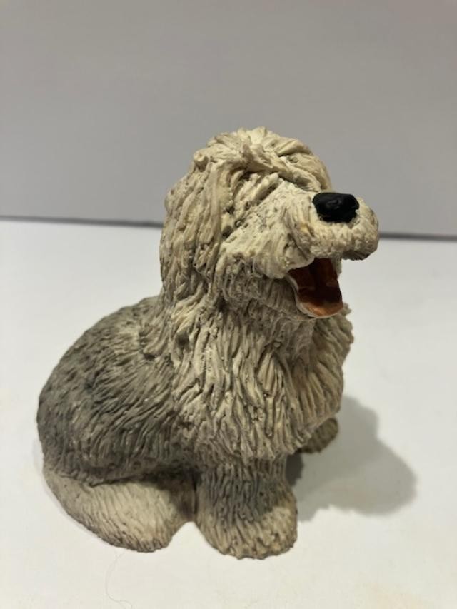 1984 United Design Sheepdog Figurine Stone Critters Dog 3.75 Inches Tall