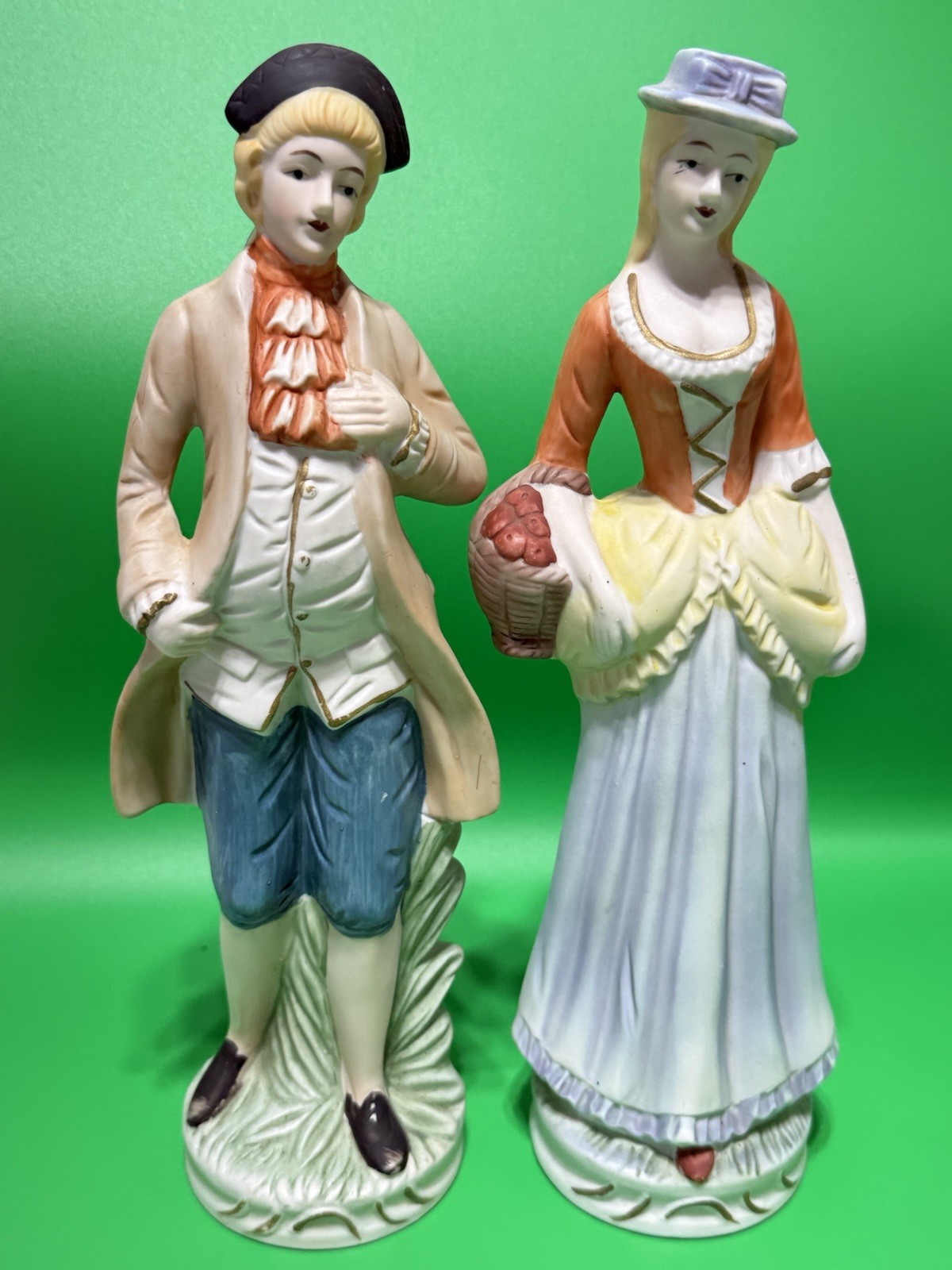 Flambro Colonial Couple Porcelain Figurines Set Taiwan Vintage Man Woman Decor