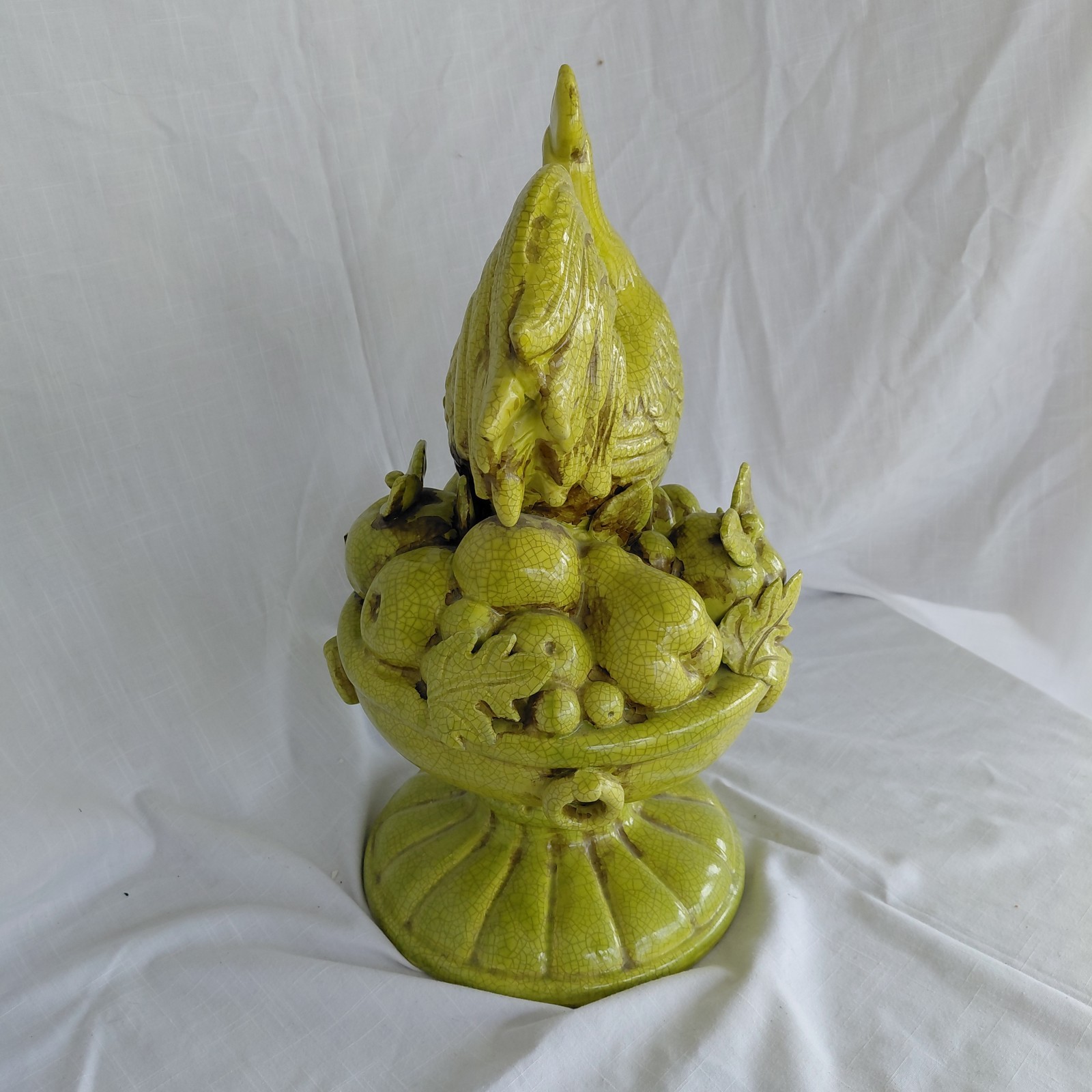 Vintage GIANT 1960’s Folk Art Ceramic Green Rooster Majolica Glaze Pottery 1of1