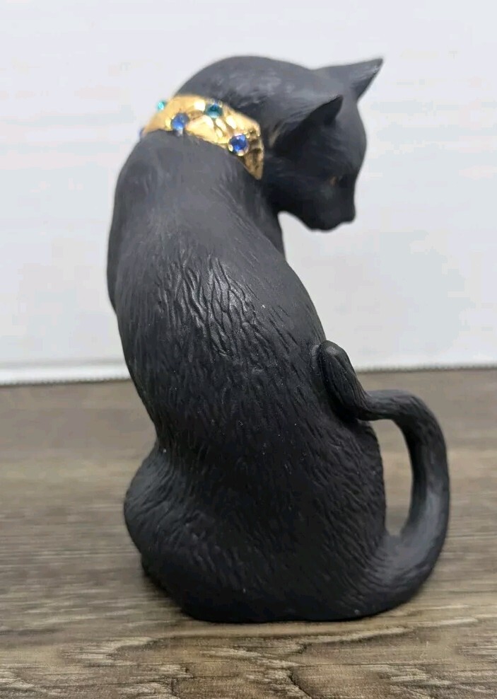 Lenox Black Matte Hand Painted CAT 14k Jeweled Collar Moonlight Allure Figurine