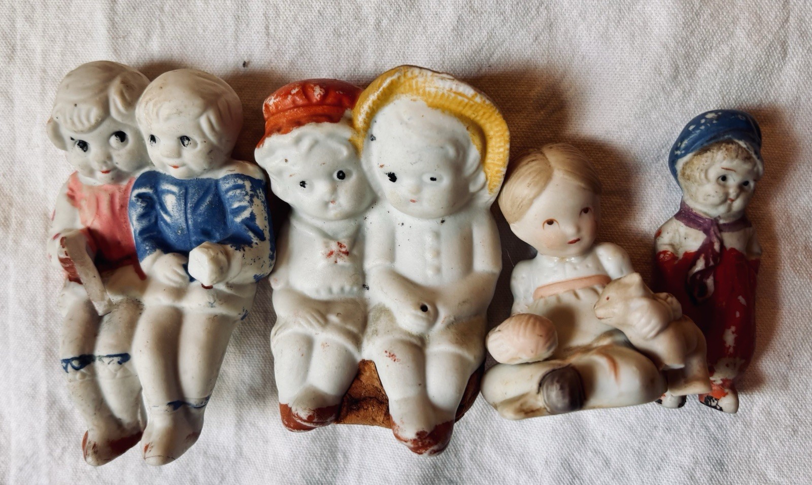 Vtg Lot 4 Japanese bisque Penny Doll Mini Boys Girls Figurines Frozen Charlotte