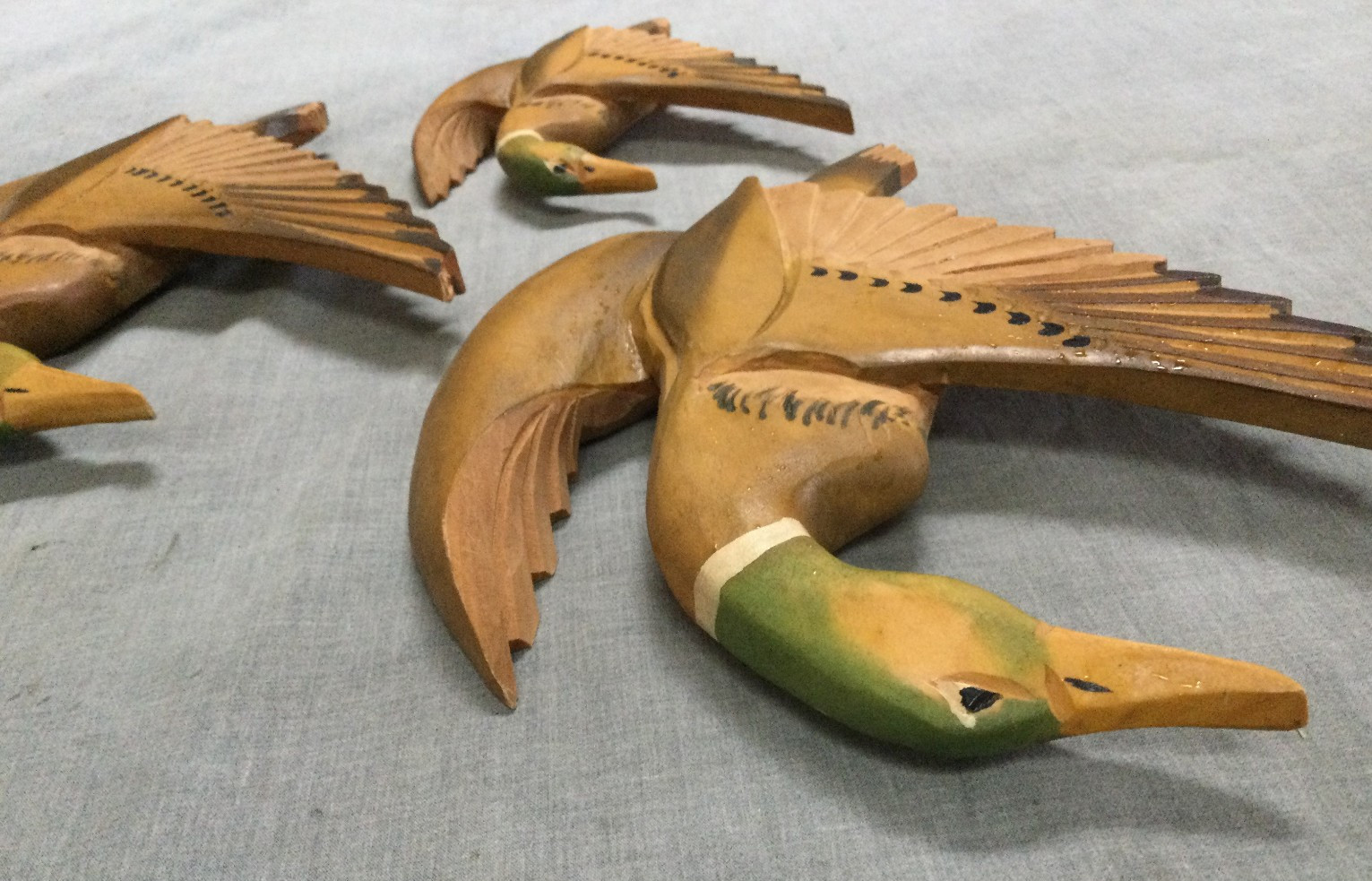 Vintage Wood Carving Lot Of 3 Wall Hanging Ducks Fait A La Main Canada Hand Made