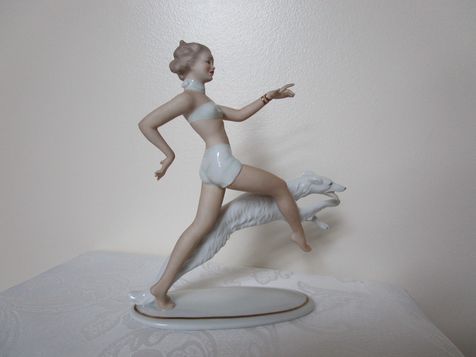 Antique Wallendorf German Porcelain Lady With Dog Figurine Hand Painted Pls.Read