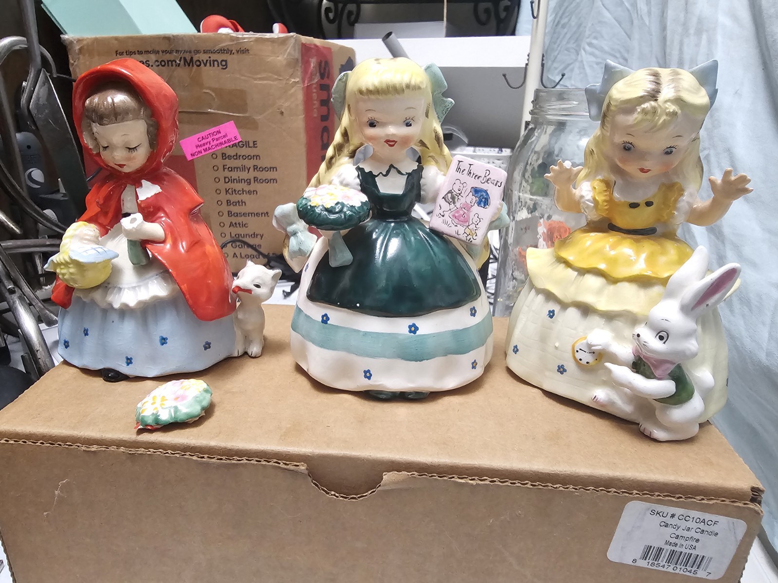 Napco Vintage Porcelain Figurines Set of 3. For Repair