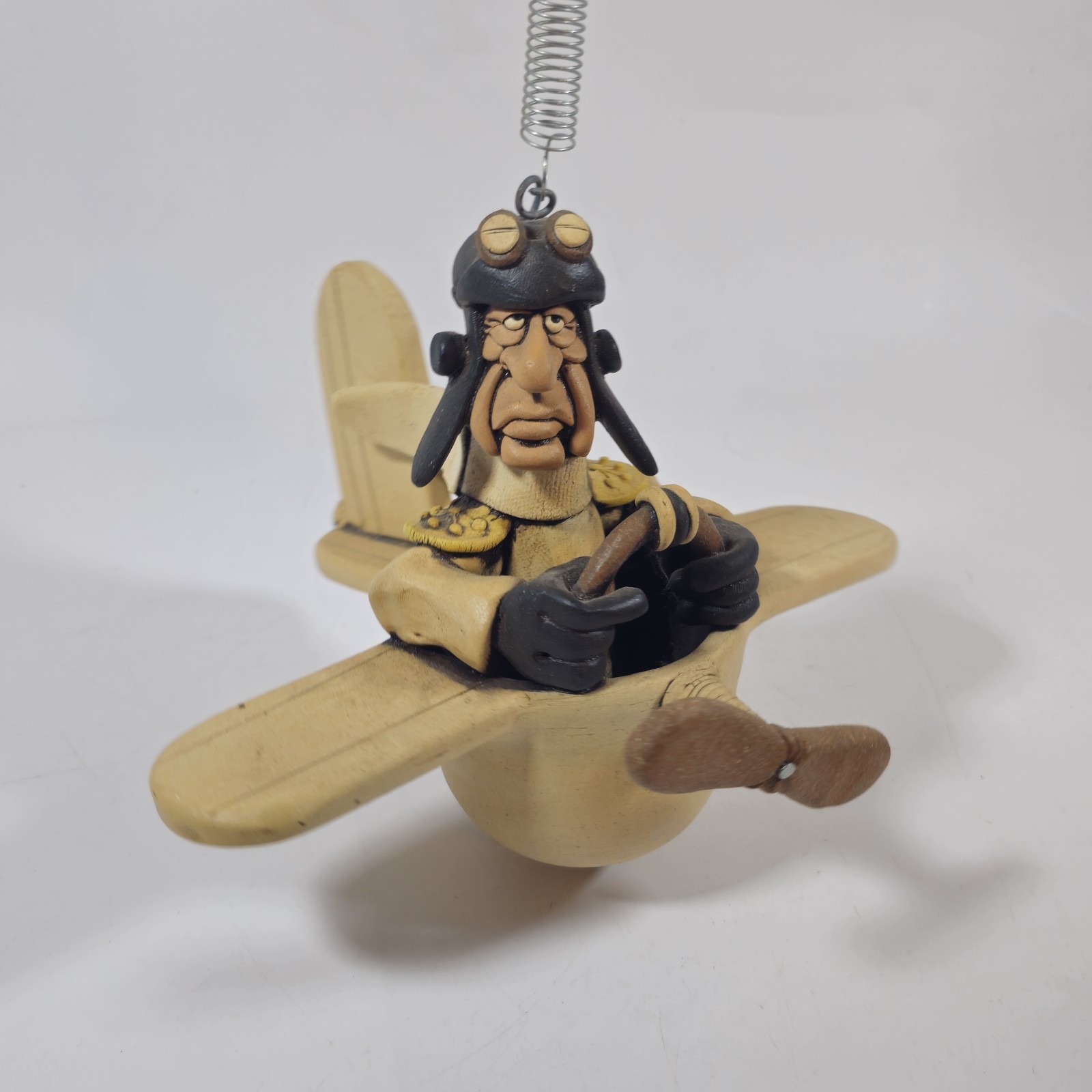 Signed Rex Benson Art Pottery Pilot In Plane Hand Built Rare Ceramic